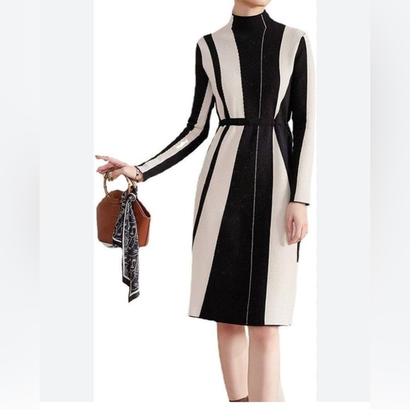 Striped Colorblocked Wool Knit Dress - Picture 3 of 8